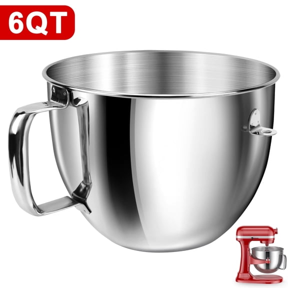 Uscover 6QT Stainless Steel Mixer Bowl with Handle for KitchenAid 6QT Tilt-Head Stand Mixer, Dishwasher Safe