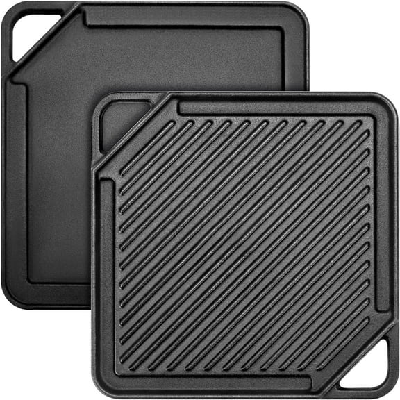 Uscover Cast Iron Reversible Grill/Griddle, 10 Inch Square Double Sided Non-stick Grill Pan for Stovetop and Single-Burner,Black