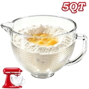 Uscover Glass Mixer Bowl for Kitchenaid 4.5-5 Quart Tilt-Head Stand Mixers, 5 qt Mixing Bowl for Kitchen Aid with Measurement Markings & Handle