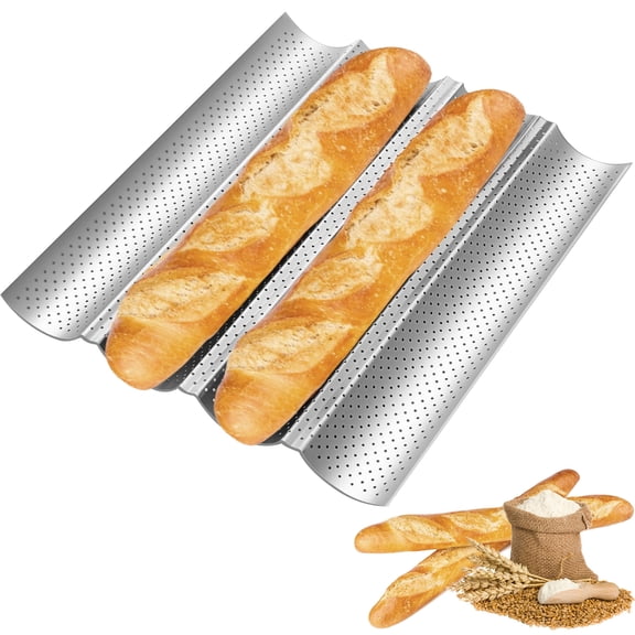 Uscover French Bread Baking Pan 4-Slot Nonstick Perforated Baguette Pan 15x13 inches Carbon Steel