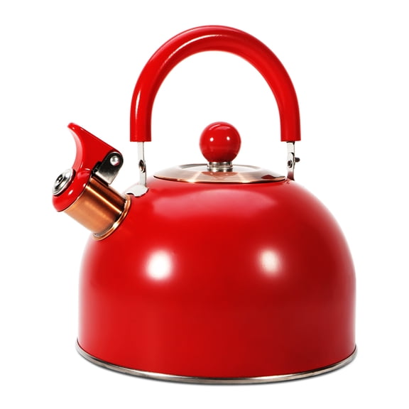 Uscover Hearty Red Red Tea Kettle for Stove Top,2.64QT Whistling Water Pot with Foldable Handle,Stainless Steel Teapot for Stove