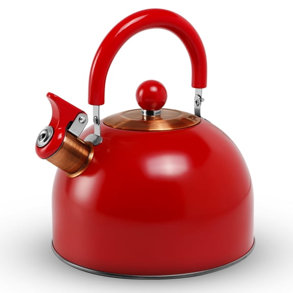 Uscover Hearty Red Red Tea Kettle for Stove Top,2.64QT Whistling Water Pot with Foldable Handle,Stainless Steel Teapot for Stove