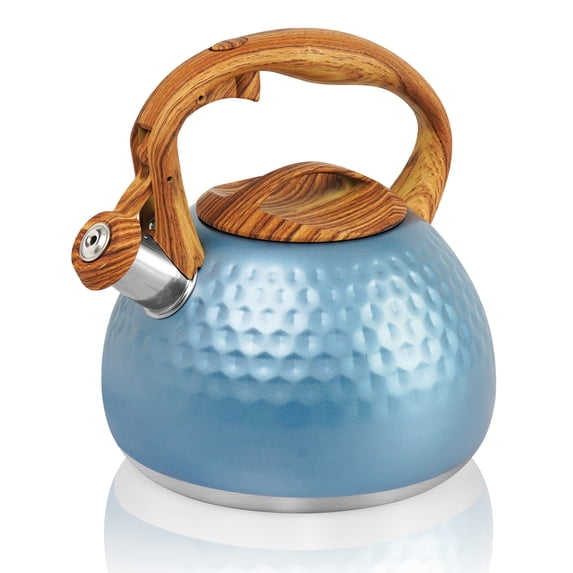 Uscover 3.2 Qt Blue Stainless Steel Stovetop Tea Kettle with Ergonomic Handle, Gas and Electric Compatible