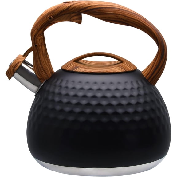 Uscover Stovetop Whistling Tea Kettle Loud Whistling Heavy Stainless Steel Black 3.16 Quart