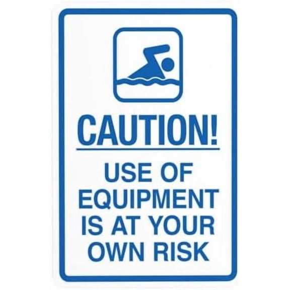 Use Of Equipment Is At Your Own Risk Warning Sign, Pool Rules Metal Signs for Business Home Outdoor Indoor Road Yard Garage Street Wall Caution Custom Decor 8 x 12 Inch