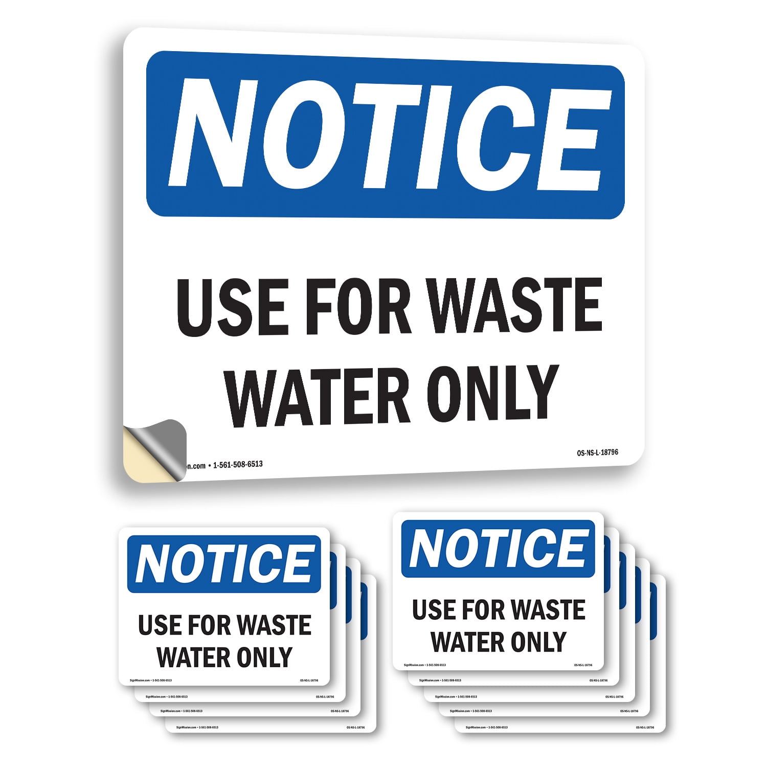 Use For Waste Water Only OSHA Notice Vinyl Decal Label 18 Inch x 12 ...