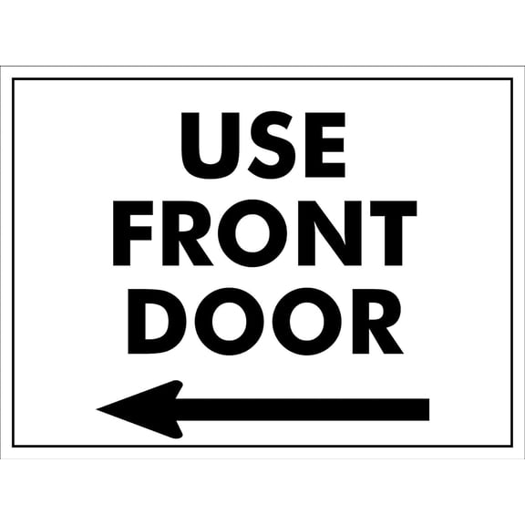 Use Front Door (Arrow Left) Directional Metal Tin Sign 8"x12", Easy-to-Read Durable, For Building Office Commercial Facility Indoor Outdoor Entry Guidance