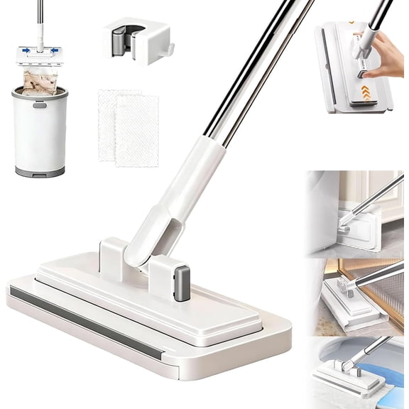 Use Any Old Cloth The Smart Tooth-Grip Mop, 360° Hands Free Multi Purpose Flat Mop, Lazy Mops Automatic Gripping with Clip and 2 Absorbent Cloths, Snap Grip Mini Mops for Walls Floors Ceilings (95cm)