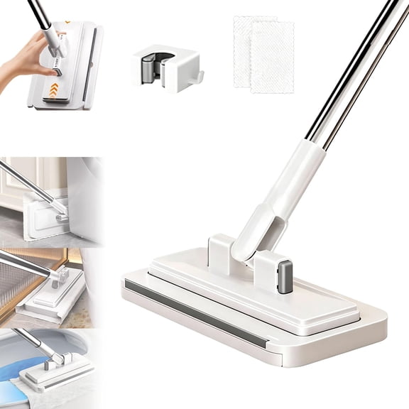Use Any Old Cloth the Smart Tooth-Grip Mop ,Hands-Free Multi-Purpose Flat Mop, Automatic Cloth Changing MiniMop for Floor, Hardwood, Tile, Mirror & More (37.4inch)