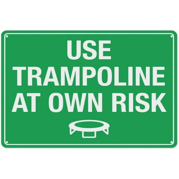Use Trampoline at Own Risk Sign 8"x12" - Aluminum Tin Warning for Home Outdoor Garden, Weatherproof Liability Decor for Yard