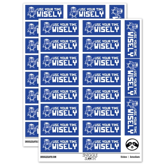 Use Your Time Wisely Owl Teacher Student School Sticker Set - Dark Blue - Gloss Finish - 2.00" Large