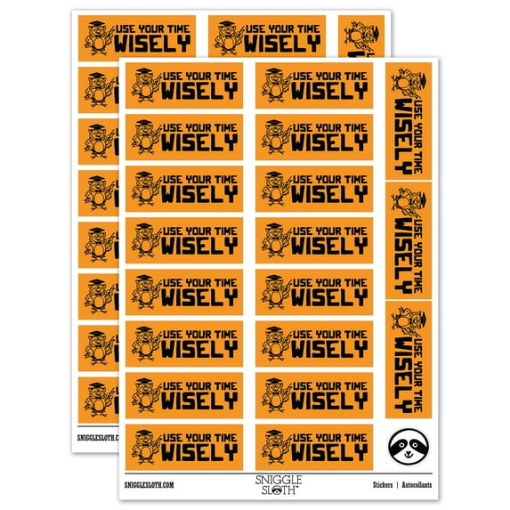 Use Your Time Wisely Owl Teacher Student School Sticker Set - Orange - Matte Finish - 2.00" Large