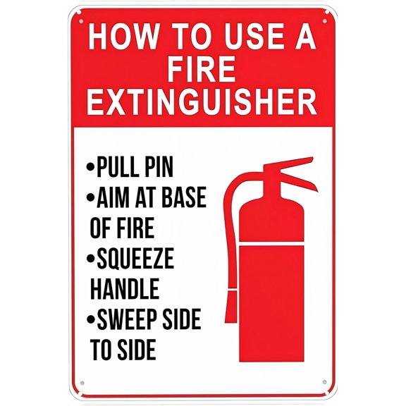Use of Fire Extinguisher Sign - 8"x12" Vintage Metal Wall Decor, Fire Safety Decor for Home Farm Bar Coffee Shop Club Office Building