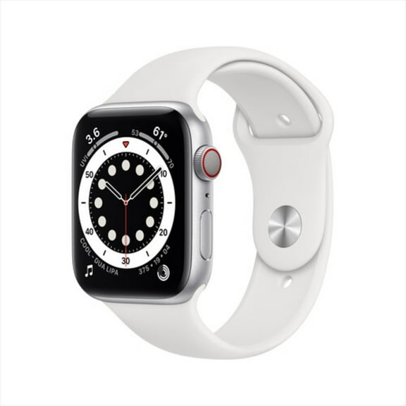 Pre-Owned Used Apple Watch Series 6 44mm GPS + Cellular 44mm Silver Stainless Steel Case - White Sport Band