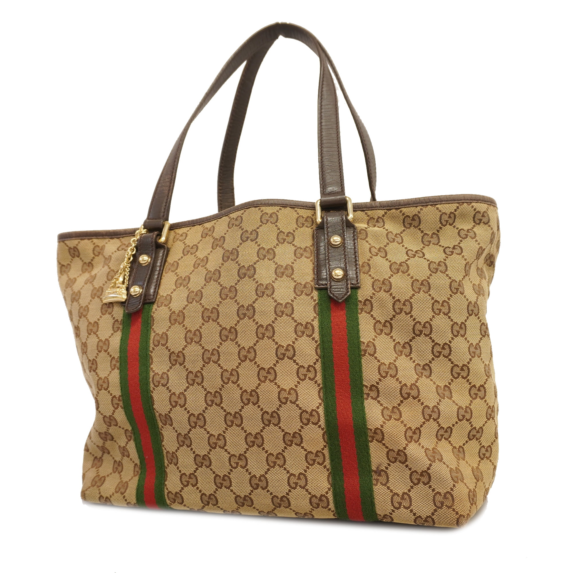 Auth GUCCI Sherry Line Hand Tote Bag Handbag With charm GG Canvas Leather  139260