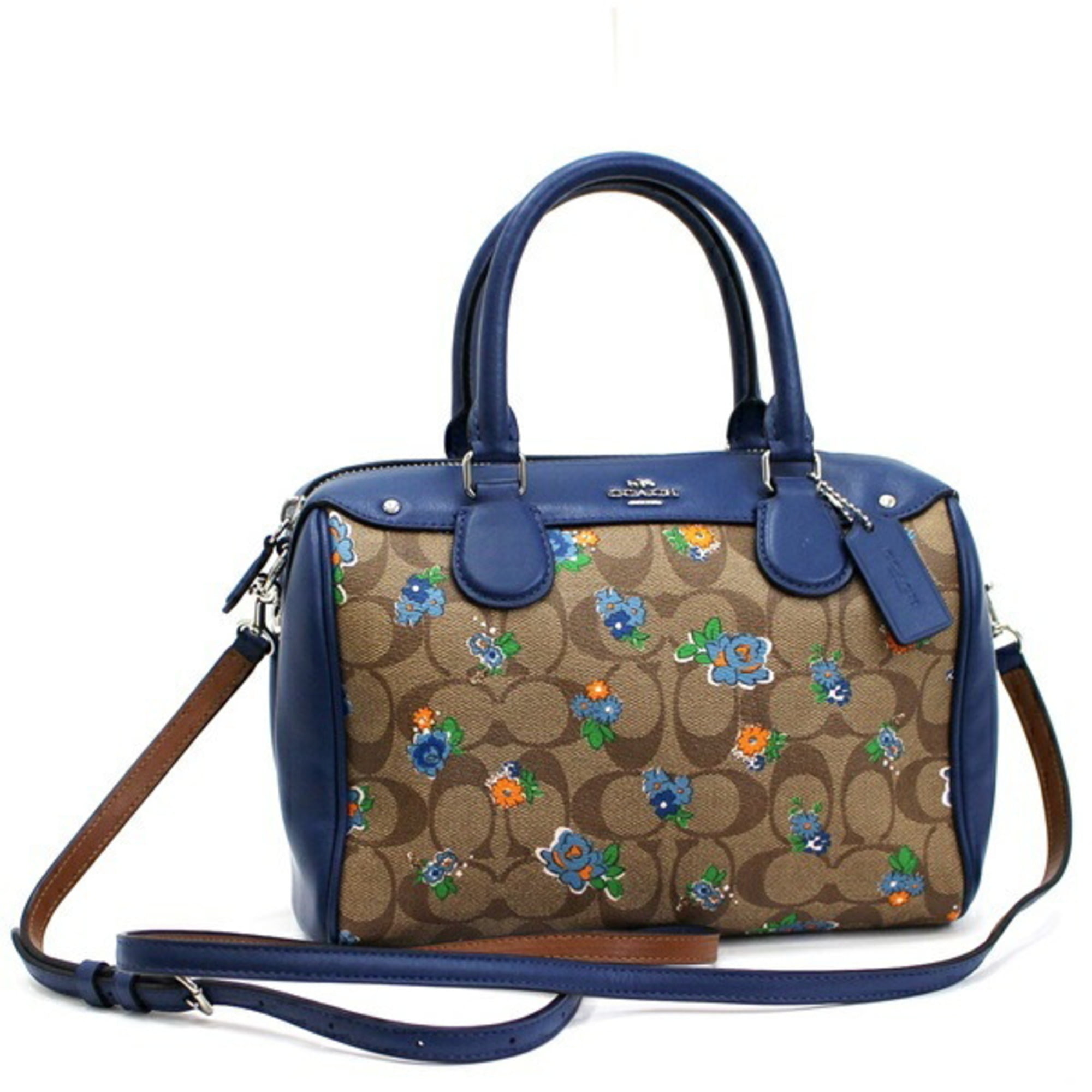 Women's Blue Leather Shoulder Mini Boston Bags