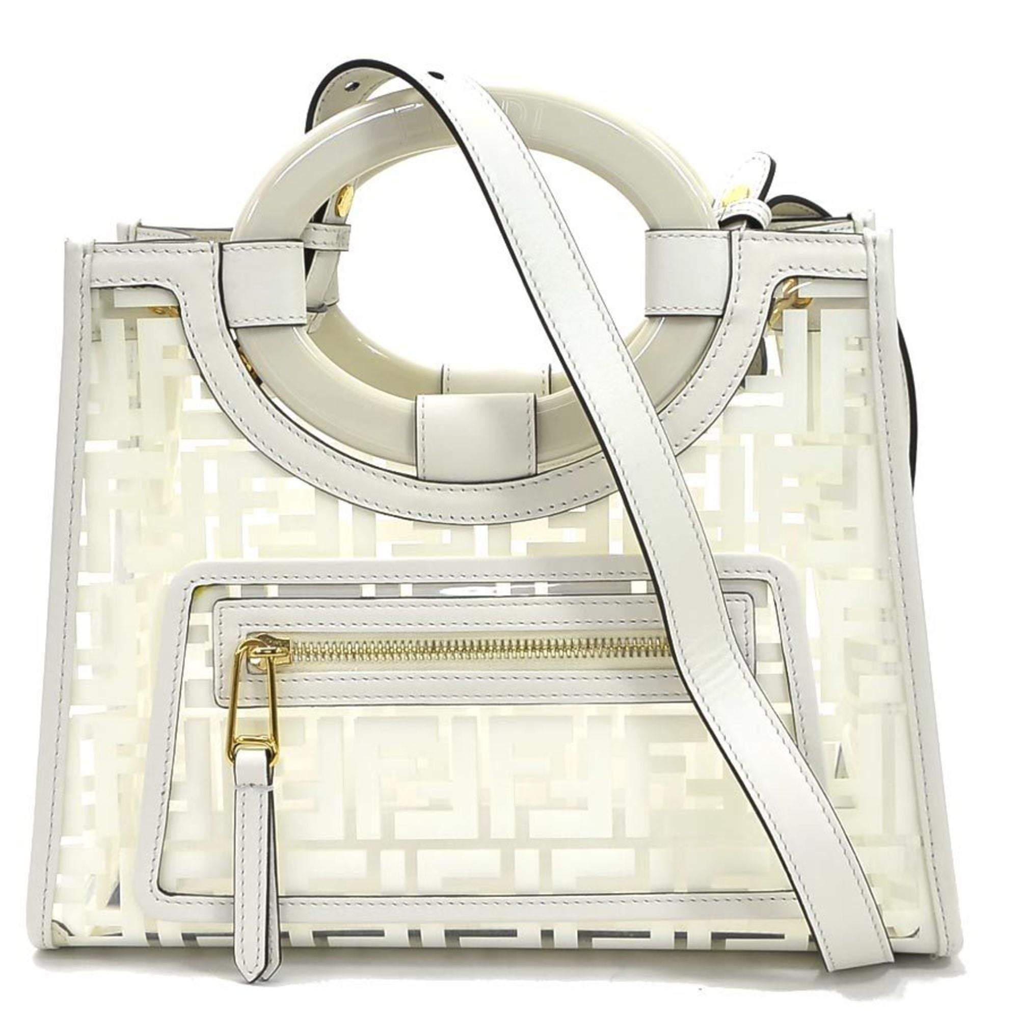 Used Fendi Handbag Shoulder Bag 2Way FF Zucca Runaway White Vinyl x Leather  FENDI Women's 8BH353-A7S0