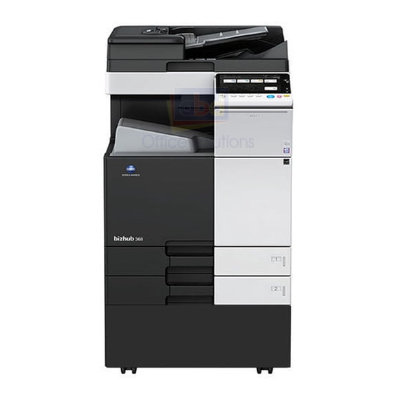 Pre-Owned Used Konica Minolta Bizhub 368 Monochrome Laser Multifunction Printer - 36ppm, SRA3/A3/A4, Copy, Print, Scan, Email, USB, Auto Duplex, Automatic Document Feeder, 1800 x 600 DPI, 2 Trays, Stand
