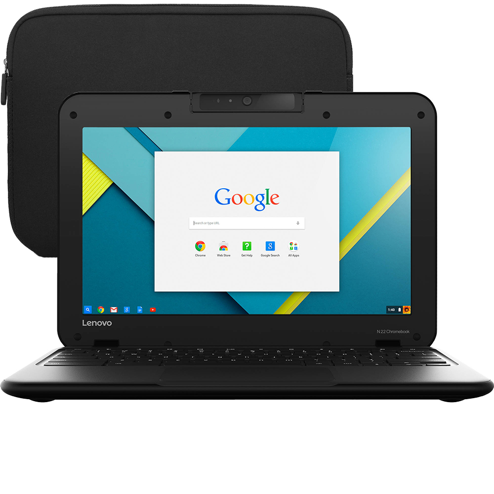 Used Lenovo N22 Series Chromebook 11.6-Inch (2GB RAM, 16GB HDD, Intel Celeron 1.60GHz) + Chromebook Sleeve Case (Scratches & Dents) - image 1 of 5