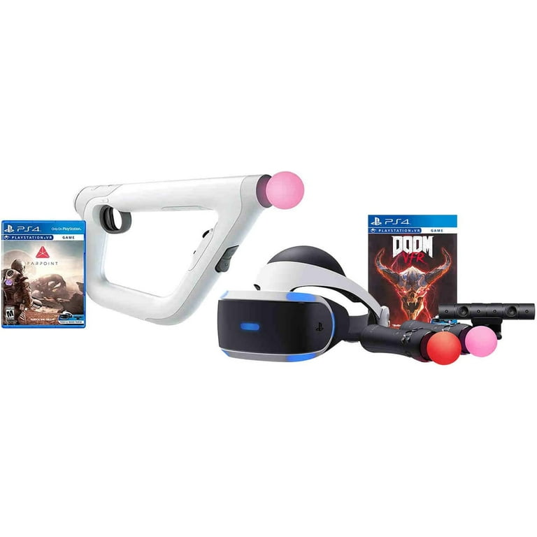 Utænkelig Nøgle tæppe Used PS4 Bundle VR Headset Farpoint Aim Controller Psvr Doom Camera 2 Move  Motion Controllers (Used) - Walmart.com
