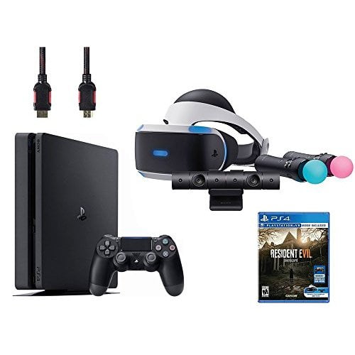 Used PlayStation 4 VR Bundle VR Headset Camera Move Motion Controllers Sony PS4 Slim 1TB Console Black Resident Evil 7: Biohazard Home MJL025 (Used)