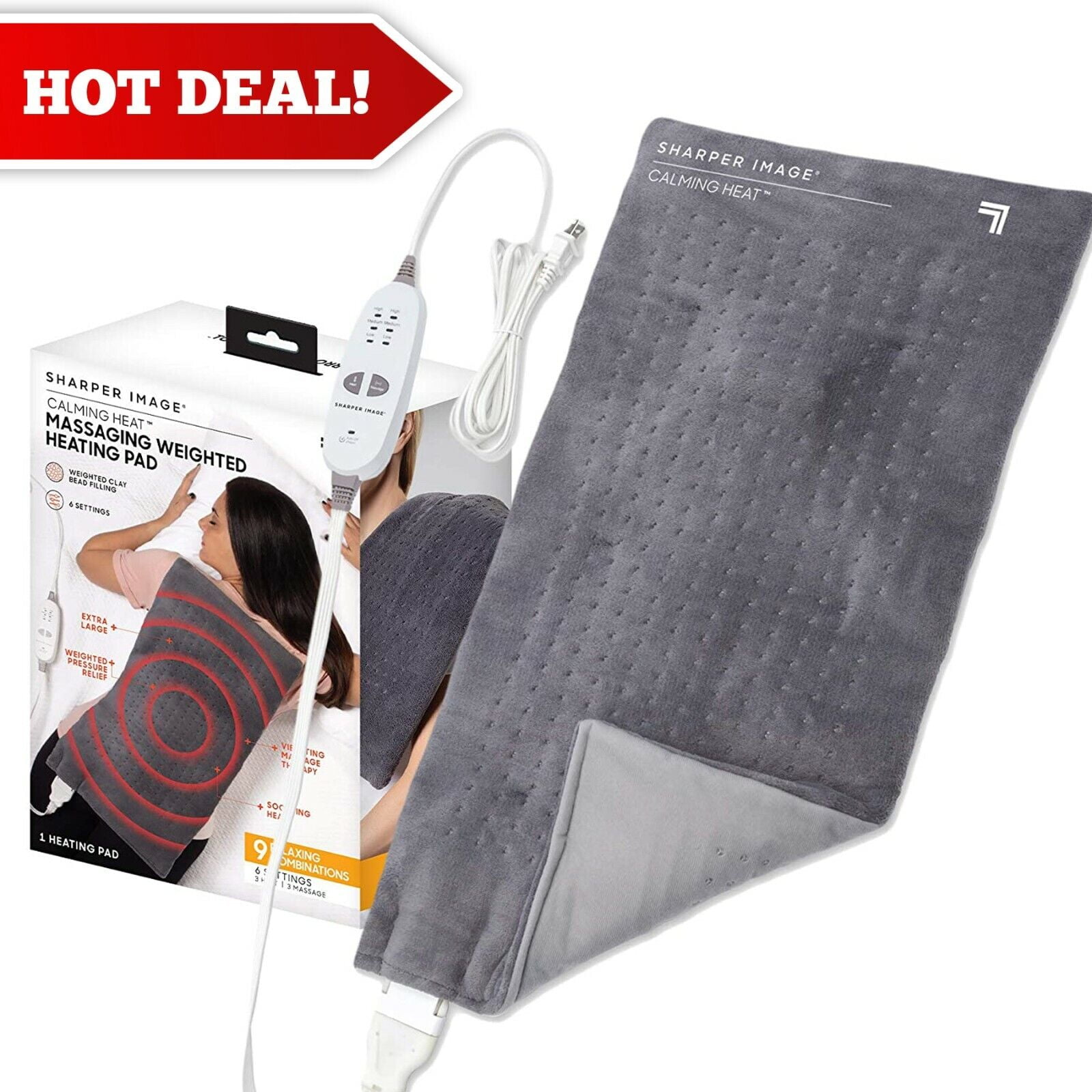 Used Sharper Image Calming Heat Massaging Weighted Heating Pad, 12 in x
