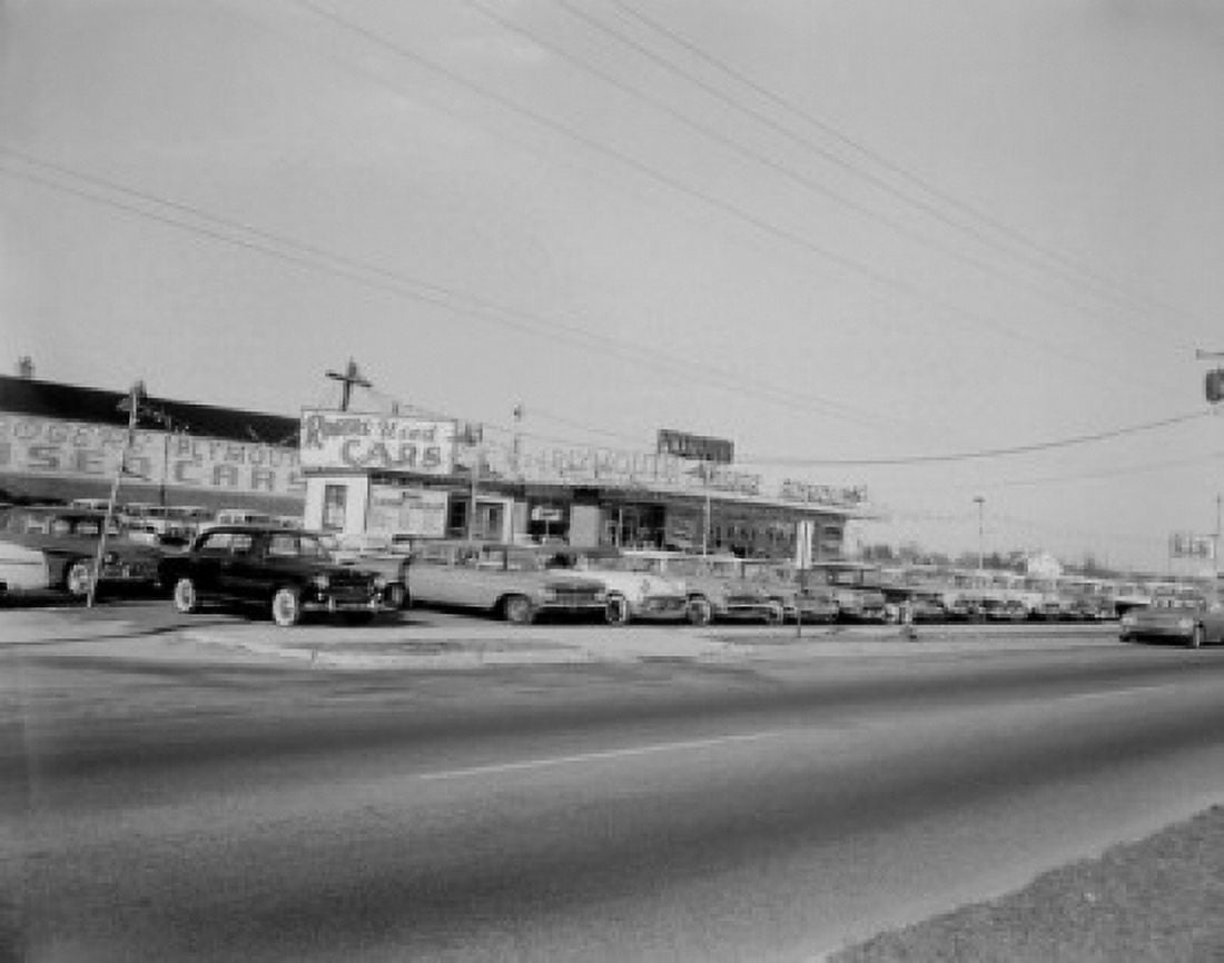 Used car lot along road Canvas Art - (24 x 36)
