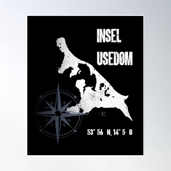 Usedom Baltic Sea Island Coordinates Map Vacation Poster Wall Art, Modern Wall Decor, 24x36 UNFRAMED