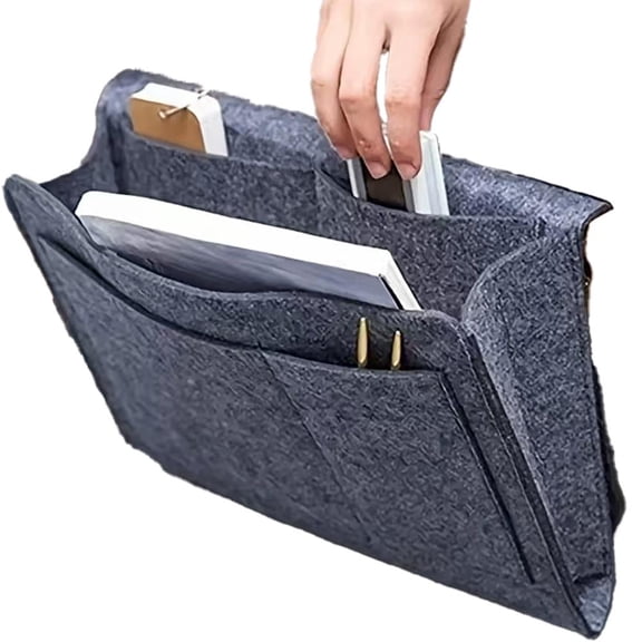 Useful Multi Grey Bed Storage Pockets Felt Bedside Hanging Storage Phone Remote Control Organizer Holder with 2 Inner Pockets for Bedroom Dorm Sofa (brown)