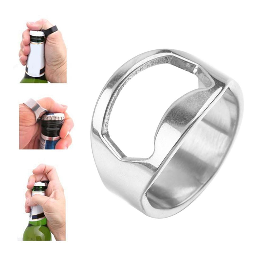 Stainless Steel Finger Ring Beer Bottle Beverage Opener 2pcs Set In Hotsale 2 Sizes