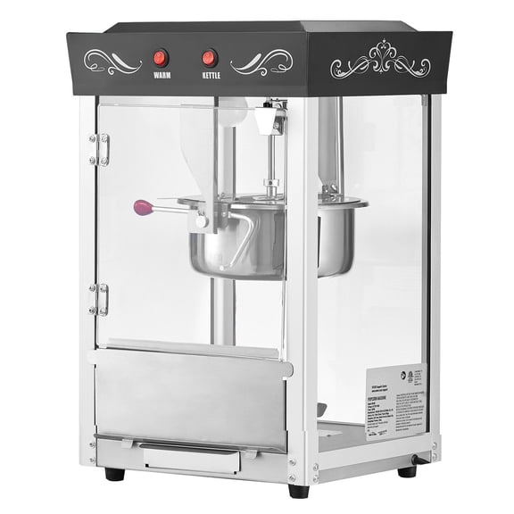 User-Friendly Commercial Popper: 800W 8oz Stainless Steel, 48-Cup Output, 2-Button Control, Glass Viewing Door & Utensils Included