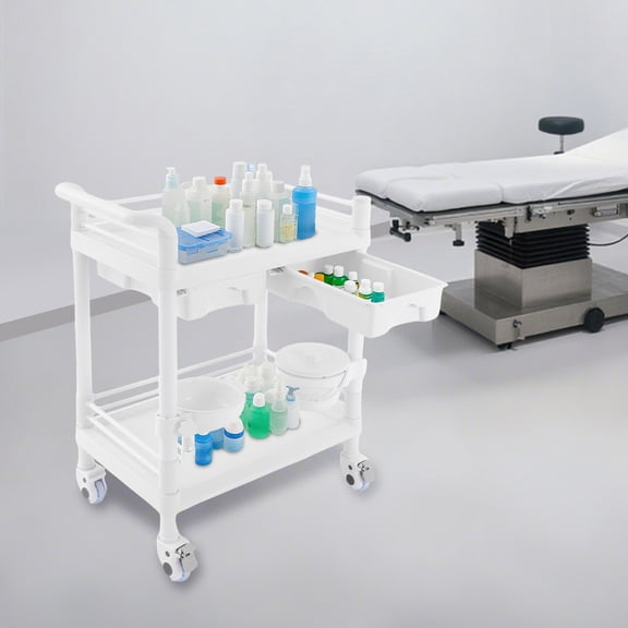User-Friendly Mobile Storage Cart with Dual Bins, White Ergonomic Handle & Slim Profile (7.48in Depth), Perfect for Tight Spaces in Nursing Homes/Spa