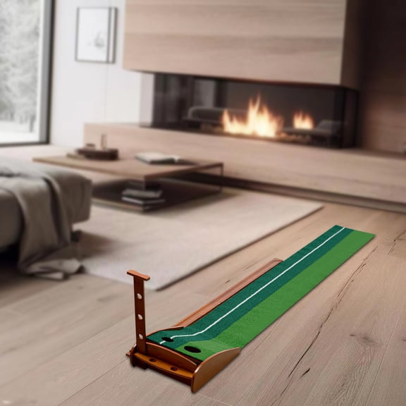 User-friendly Design Wood Color Green Indoor Golf Putting Mat with Auto-Ball Return for Living Rooms
