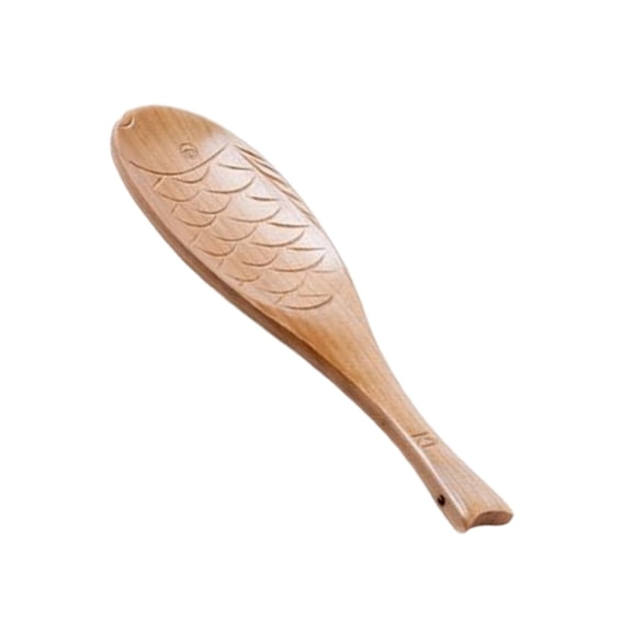 Ergonomic Long Handle Wooden Serving Spoon Fish Shape Design Safe Nontoxic Kitchenwares Portable Sturdy Cooking Utensils