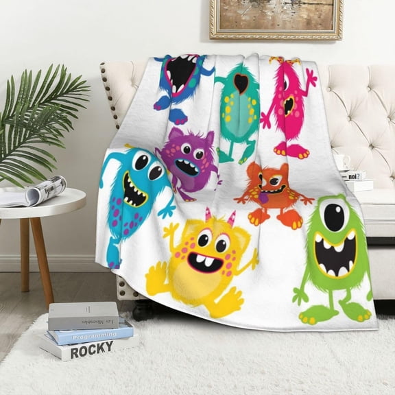 Users Cute Cartoon Fluffy Monsters Ultra-Soft Cozy Flannel Blankets, Fuzzy Plush Lightweight Modern Blanket for Couch Sofa Bedding Home Decor, 60" L x 50" W