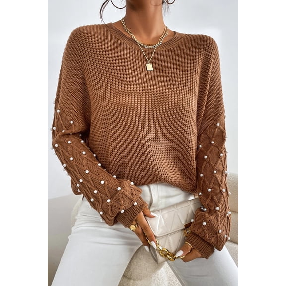 Ushdele Chic Beaded Neck Sweater - Drop Shoulder, Sizes 0-3X, Style Alert!