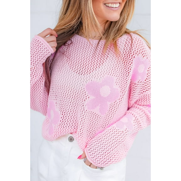 Ushdele Chic Light Pink Floral Knit Sweater - Spring Style Elegance!