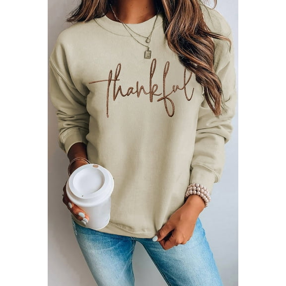 Ushdele Chic Parchment 'Thankful' Drop Shoulder Sweater - Gratitude Style
