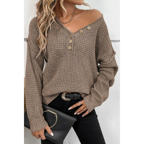 Ushdele Chic Solid V-Neck Sweater | Drop Shoulder Comfort | Women's Must-Have