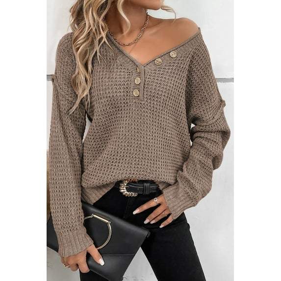 Ushdele Chic Solid V-Neck Sweater | Drop Shoulder Comfort | Women's Must-Have