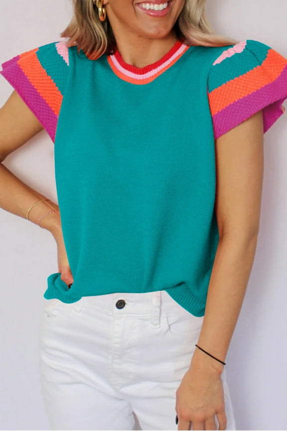 Chic Turquoise Flutter Sleeves Sweater - Perfect Spring Top!