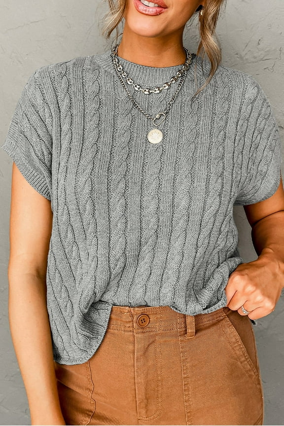 Cozy Short-Sleeve Grey Cable Knit - Essential Comfort