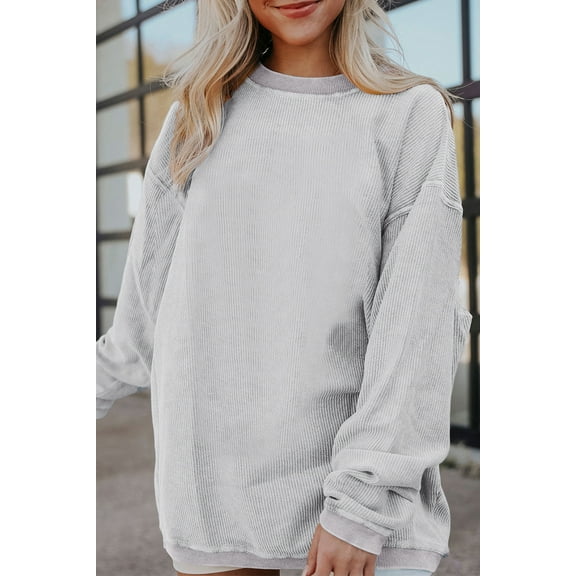 Ushdele Elevate Your Style with Our Trendy Grey Oversized Ribbed Sweatshirt - Perfect Fit!