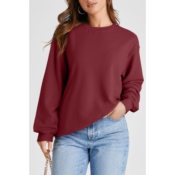 Ushdele Elevate Your Style with This Trendy Burgundy Drop Shoulder Pullover!