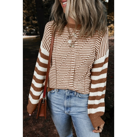 Ushdele Embrace the Trend with Our Chic Brown Stripe Sweater!