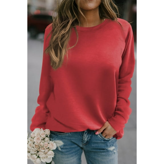 Ushdele Fiery Red Round Neck Raglan Sleeve Sweatshirt - Stylish Solid Fit