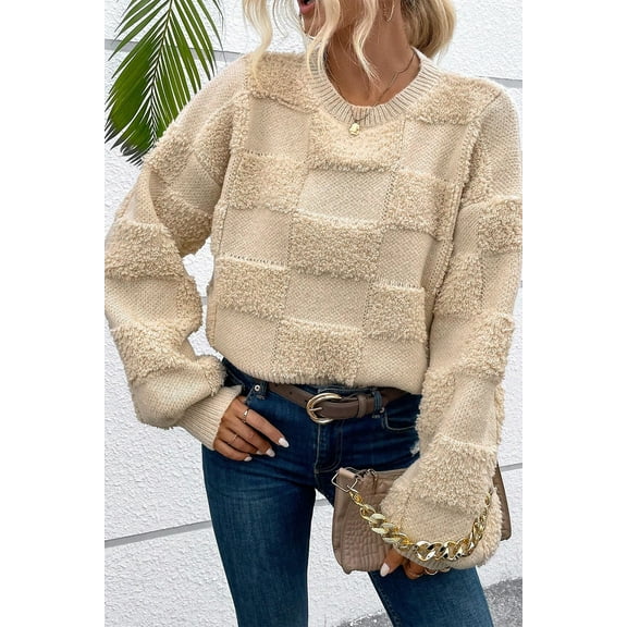 Ushdele Flannel Sherpa Knit Sweater - Cozy, Casual, Long-Sleeve Vibe