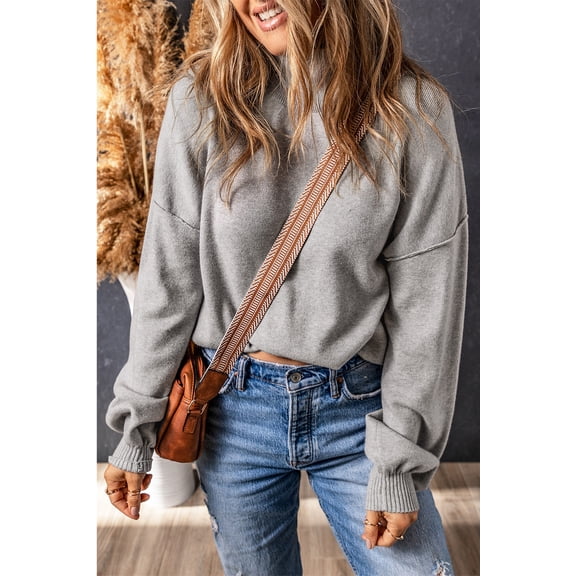 Ushdele Gray Turtleneck w/ Bubble Sleeves - Versatile & Chic