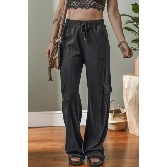 Ushdele Soft Grey Cargo Pockets Drawstring Pants - Stylish, Comfy Fit