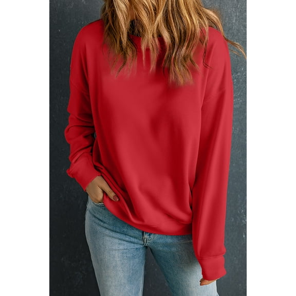 Ushdele Versatile Red Crewneck Pullover for Women